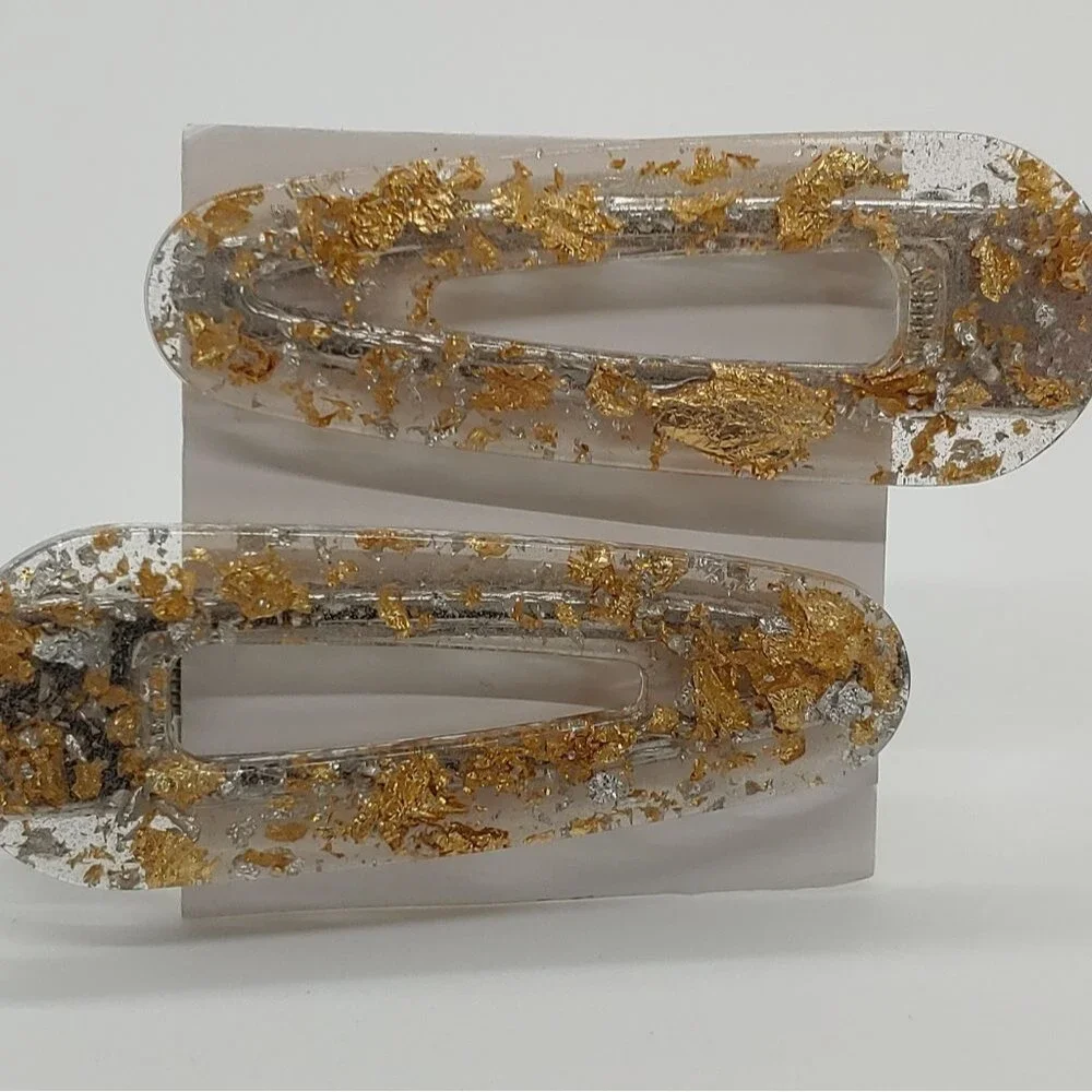 Barrettes Set of 2 Gold and Silver Flakes